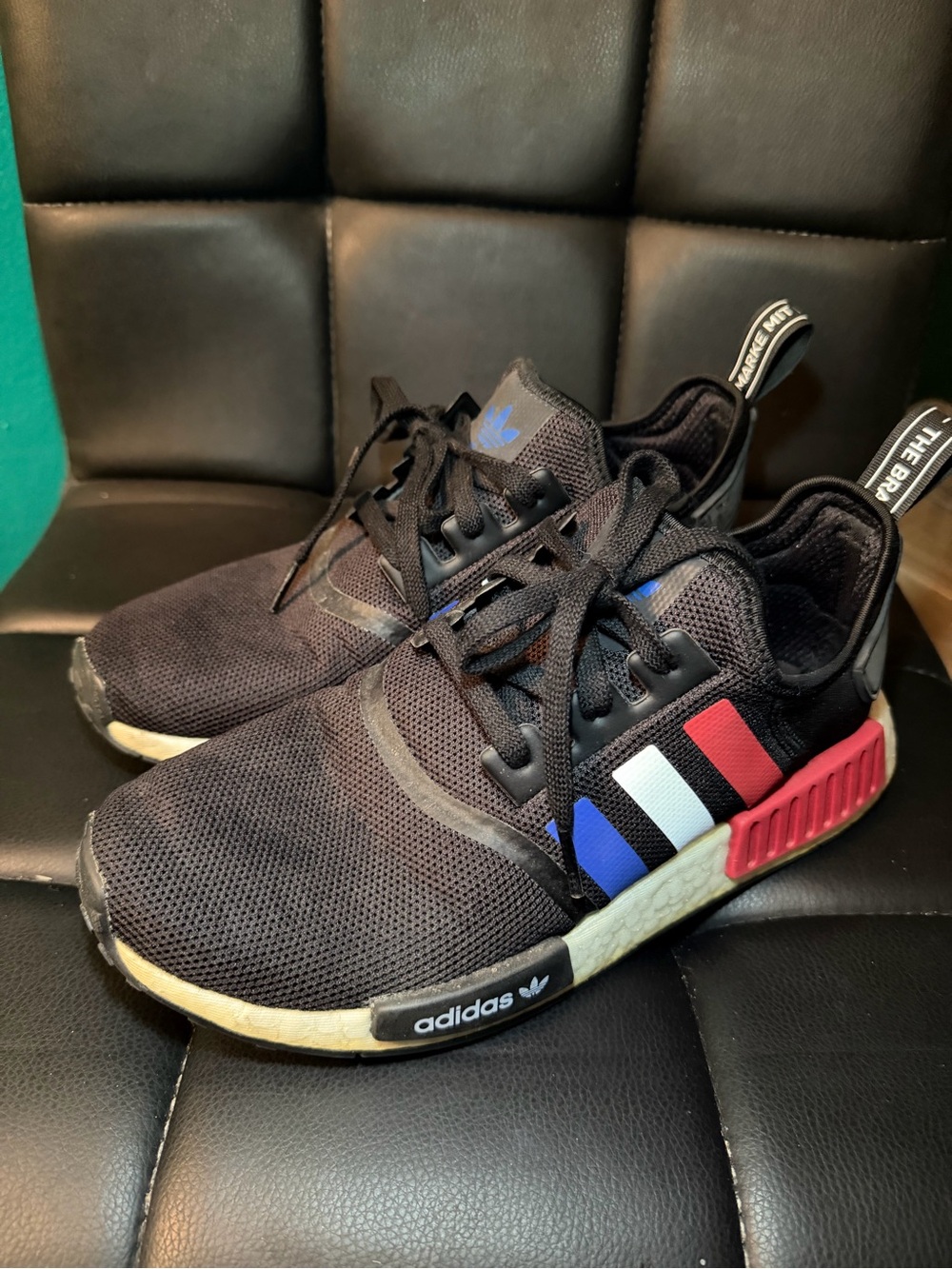adidas Men’s Black Sneakers with Red, White & Blue Accents